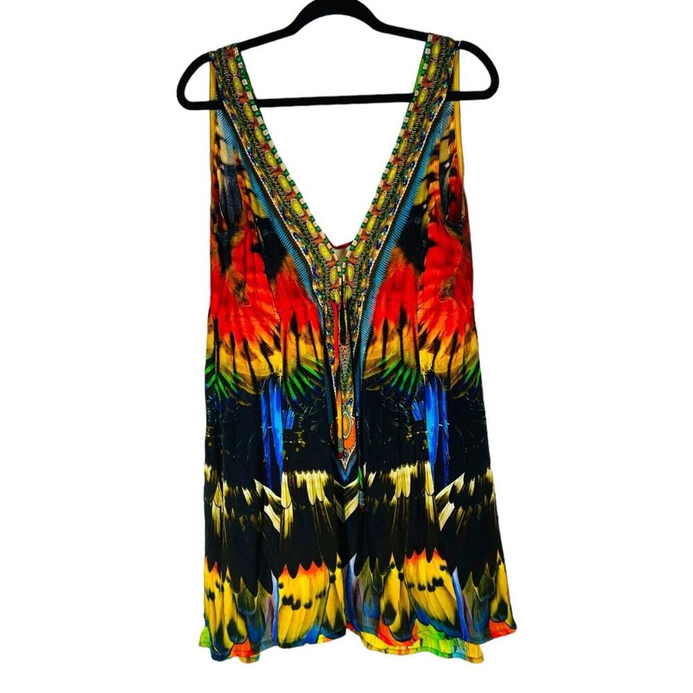 Shahida Parides Colorful Viscose Crepe Silk Art To Wear V-Neck Dress SM/Med